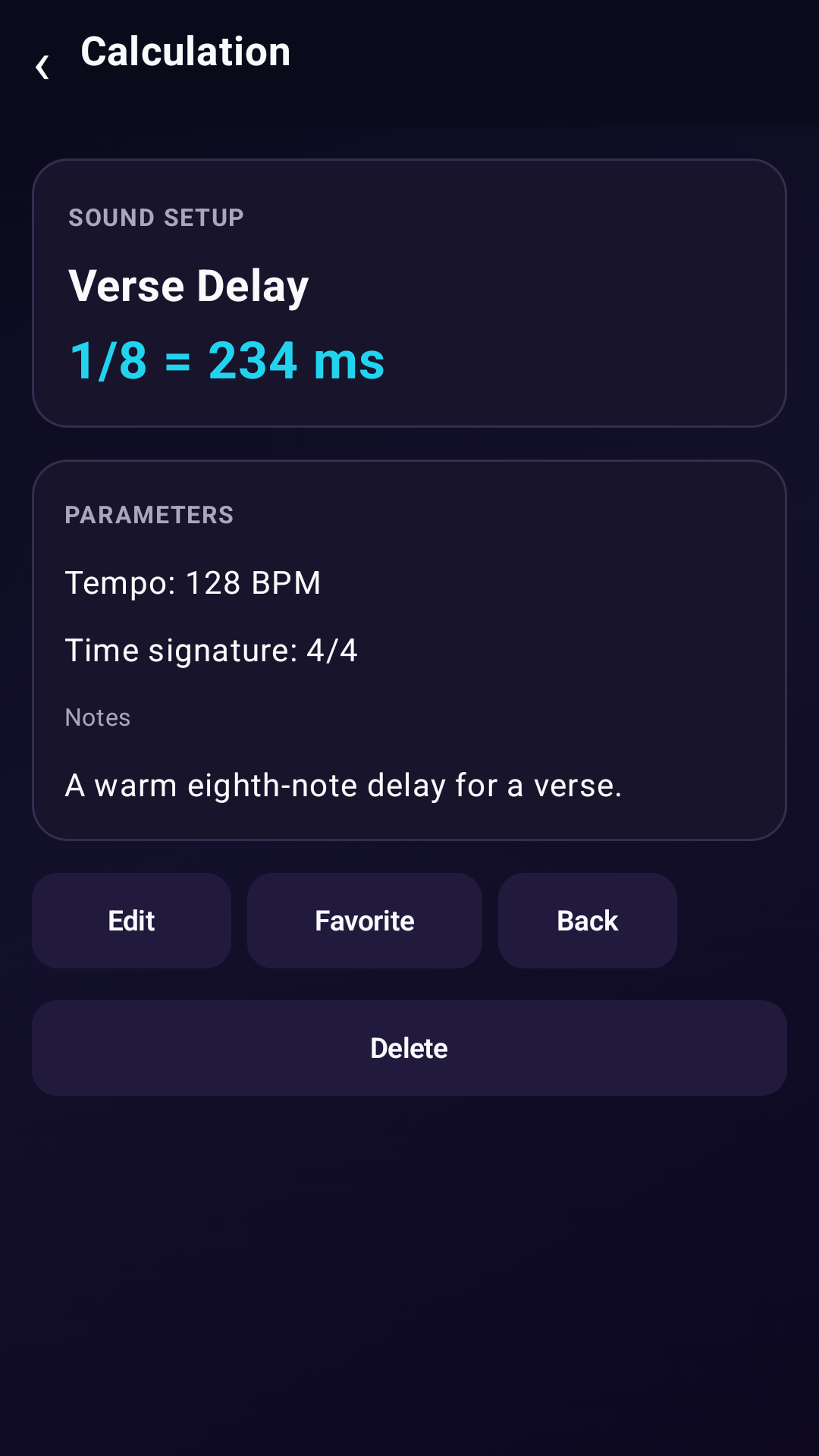 Audio Calc Pad calculation screen